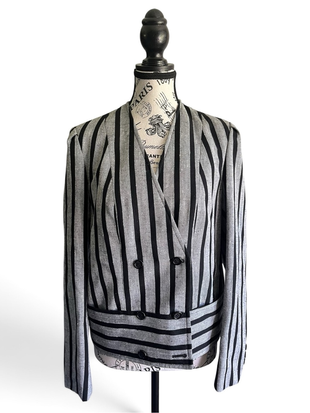 Vintage London Fog Black Grey Striped Double Breasted Blazer Goth Academia